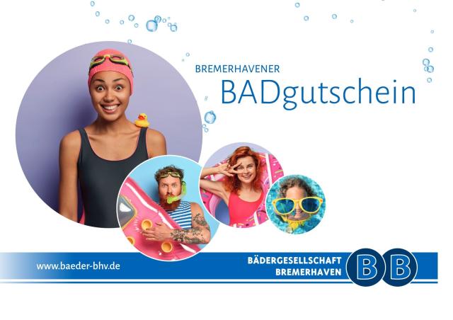 Kollage mit mehreren Badenden und Schriftzug 